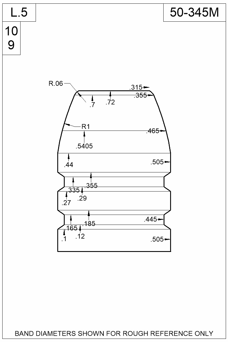 Dimensioned view of bullet 50-345M