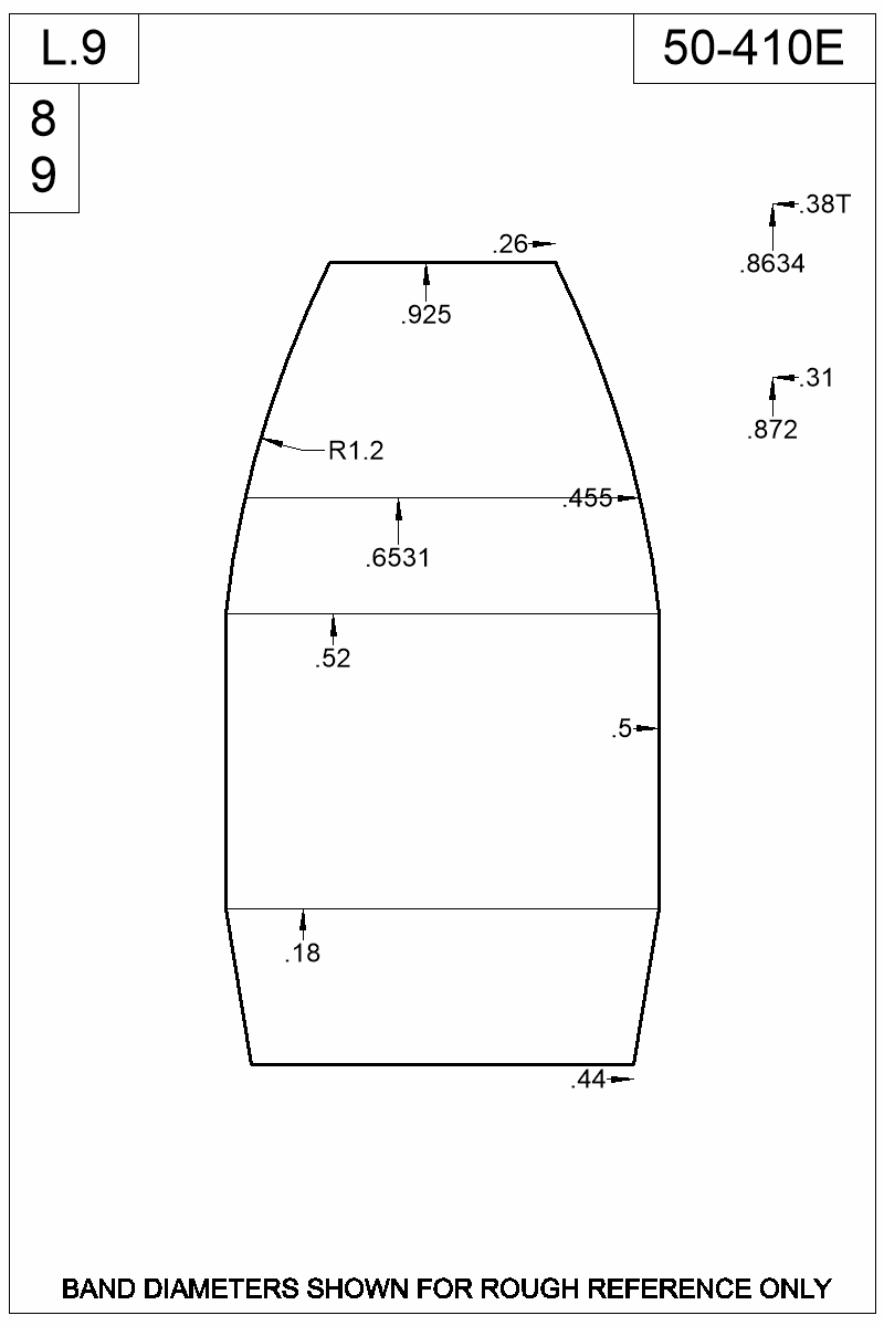 Dimensioned view of bullet 50-410E