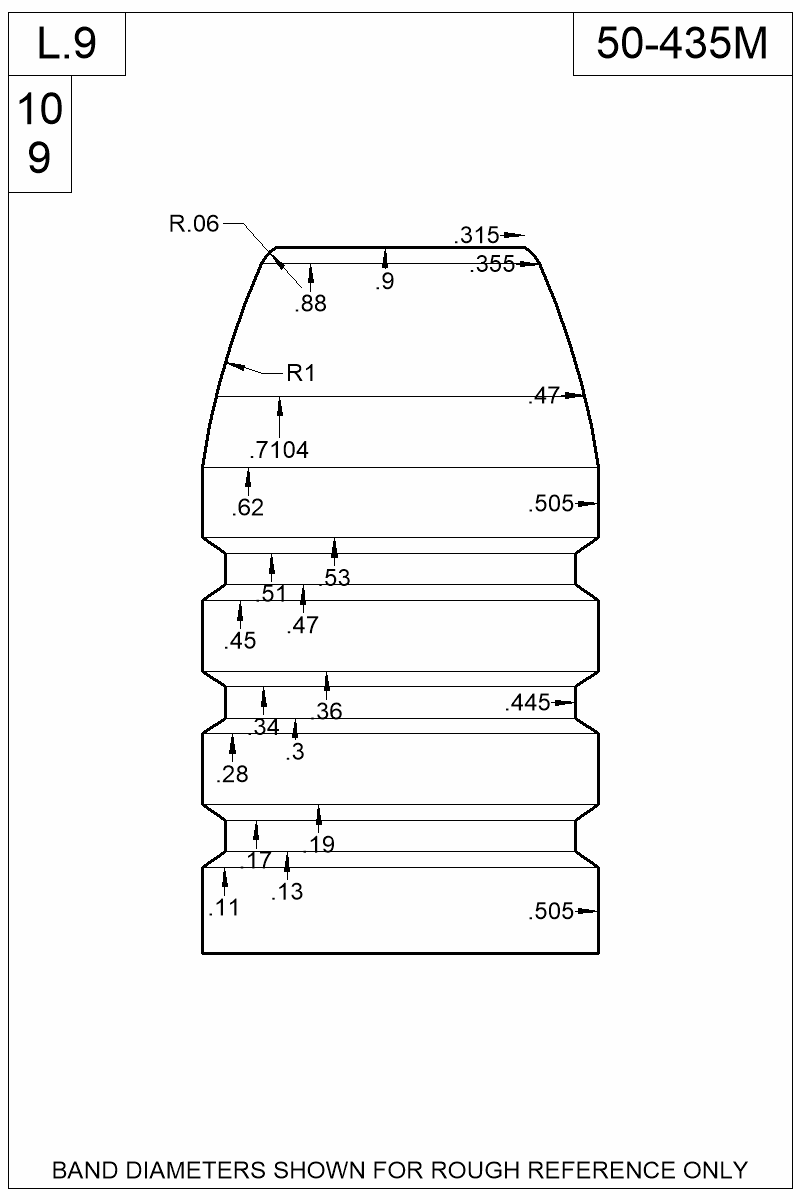 Dimensioned view of bullet 50-435M