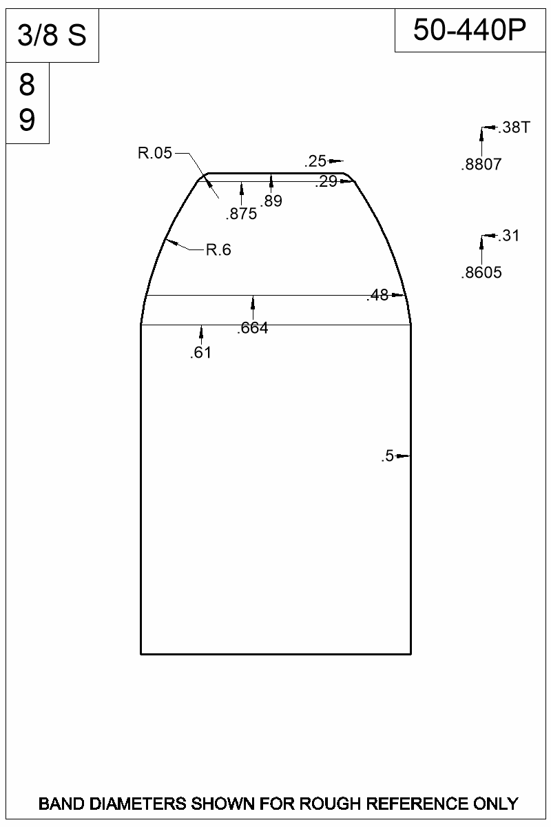 Dimensioned view of bullet 50-440P
