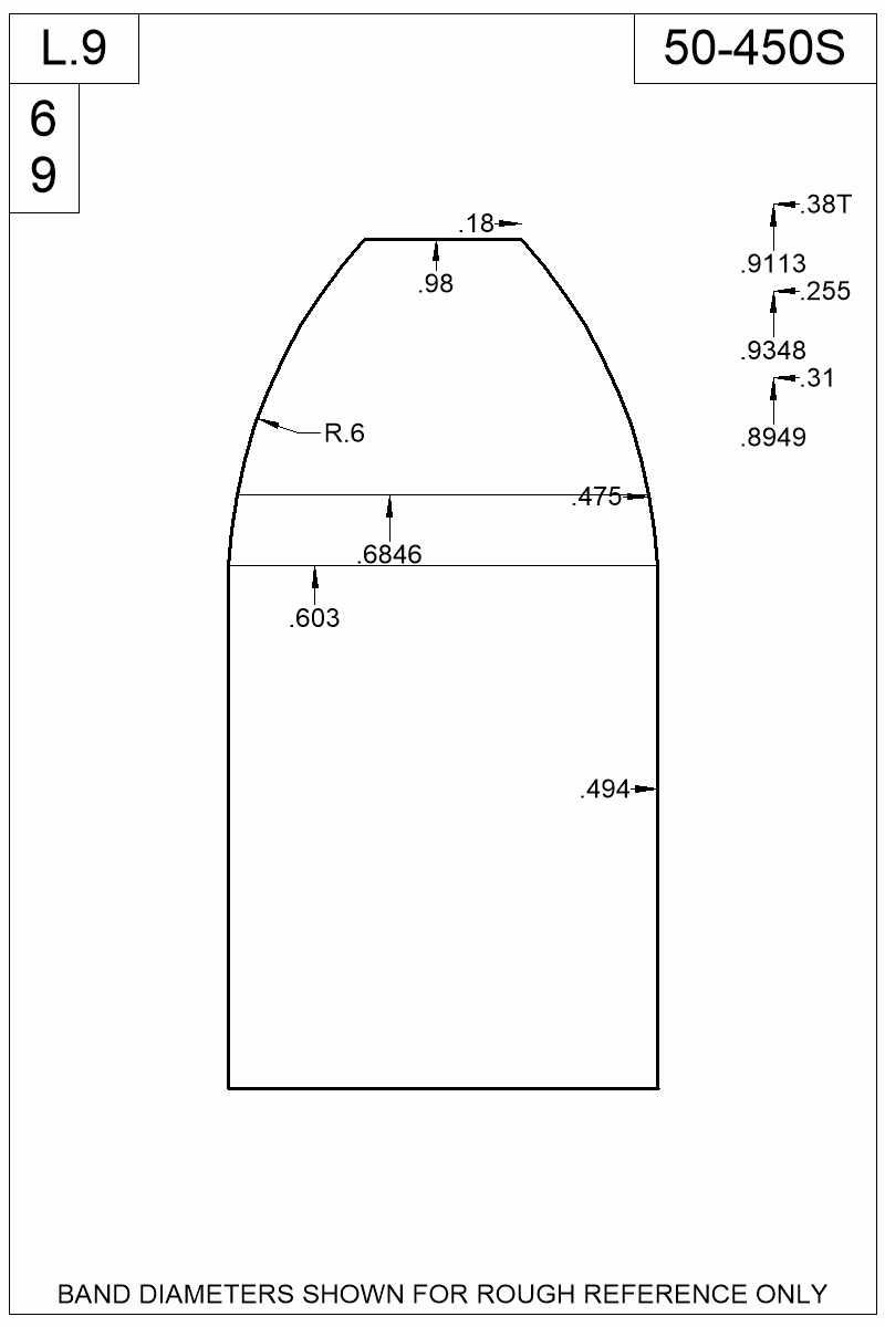 Dimensioned view of bullet 50-450S