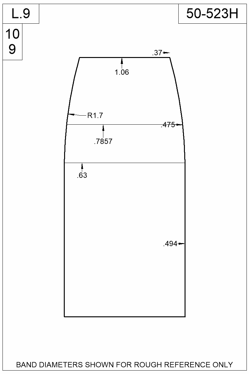 Dimensioned view of bullet 50-523H