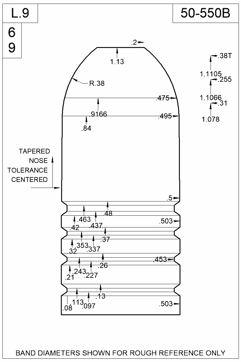 Dimensioned view of bullet 50-550B