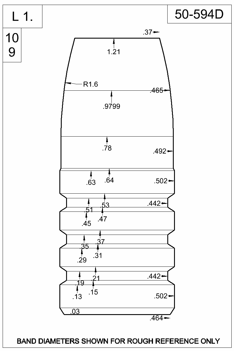 Dimensioned view of bullet 50-594D