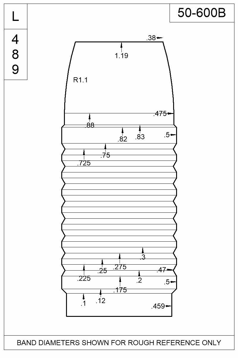 Dimensioned view of bullet 50-600B
