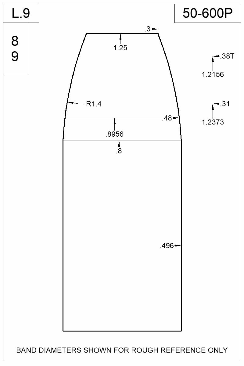 Dimensioned view of bullet 50-600P