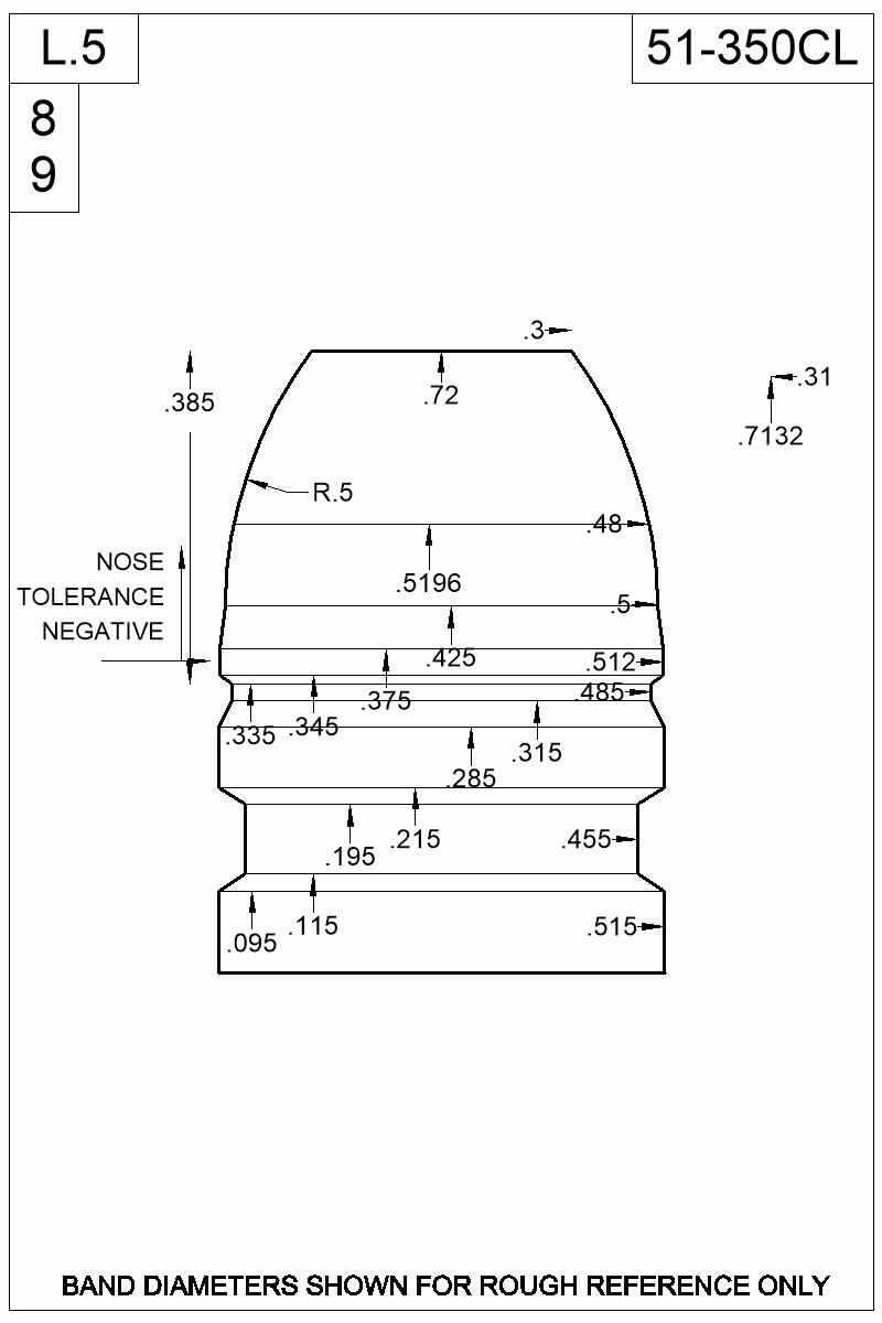 Dimensioned view of bullet 51-350CL