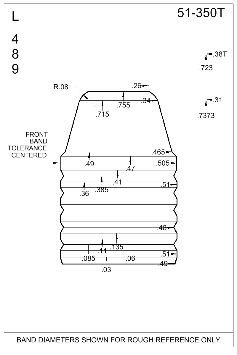 Dimensioned view of bullet 51-350T