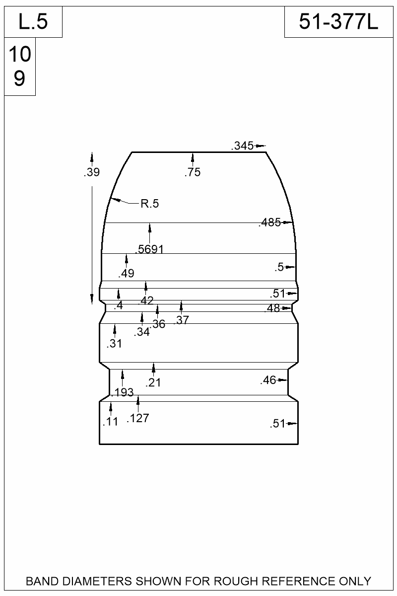 Dimensioned view of bullet 51-377L