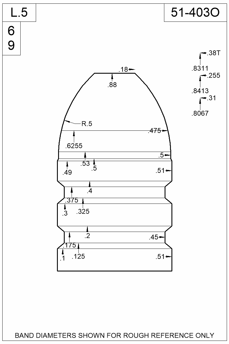 Dimensioned view of bullet 51-403O