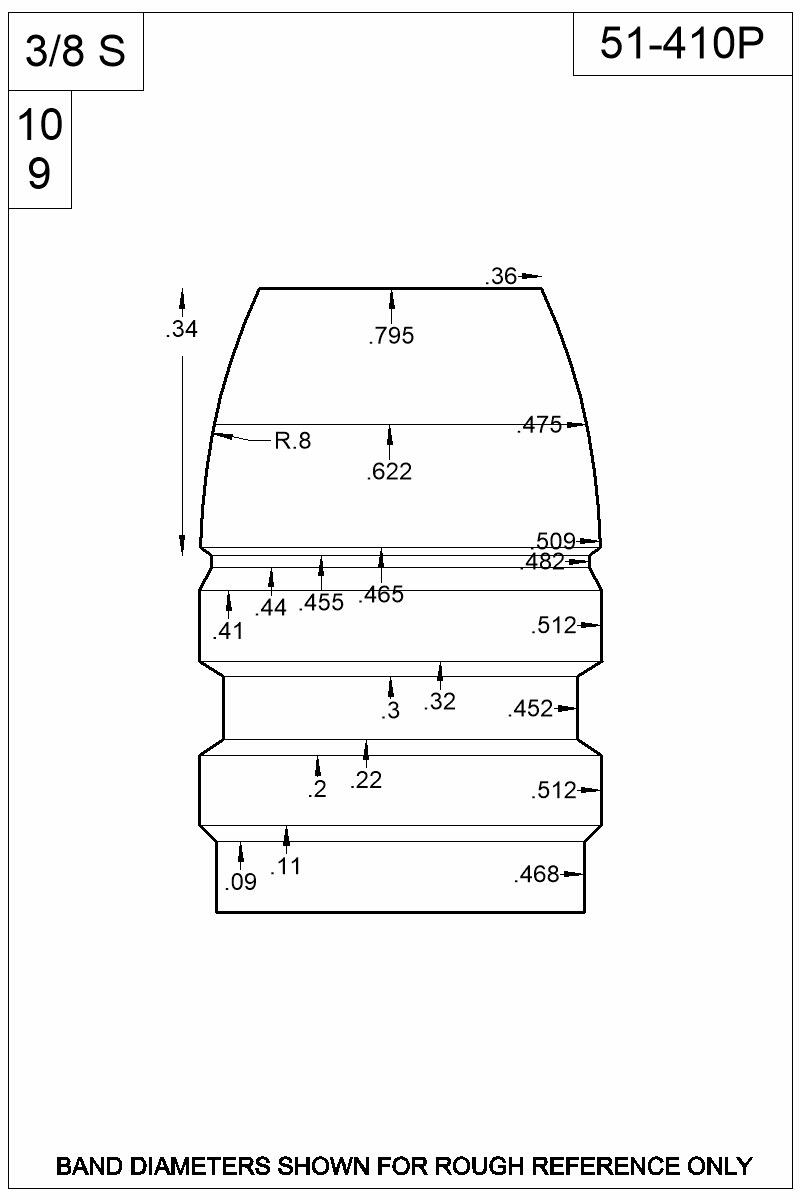 Dimensioned view of bullet 51-410P
