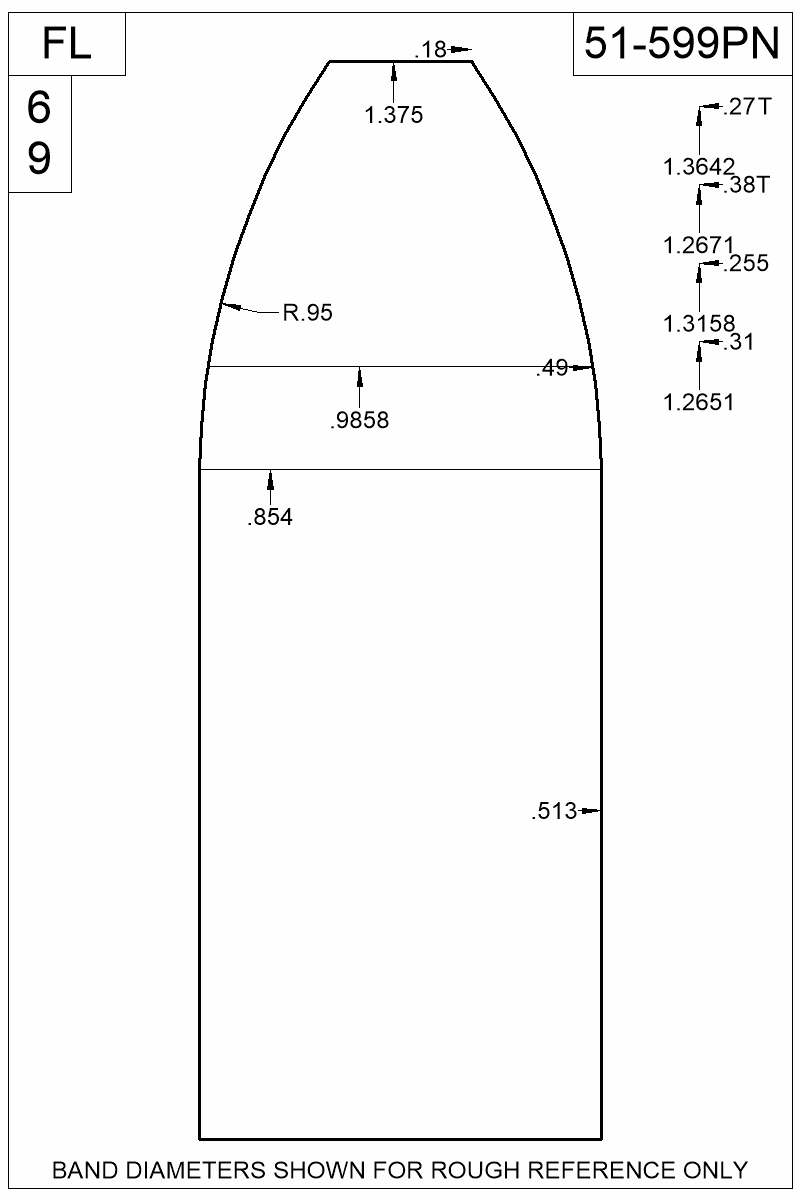Dimensioned view of bullet 51-599PN