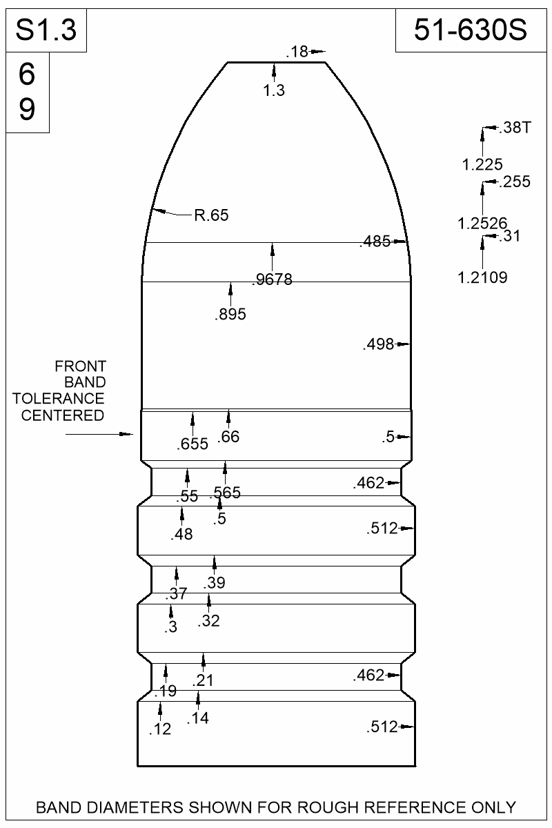 Dimensioned view of bullet 51-630S