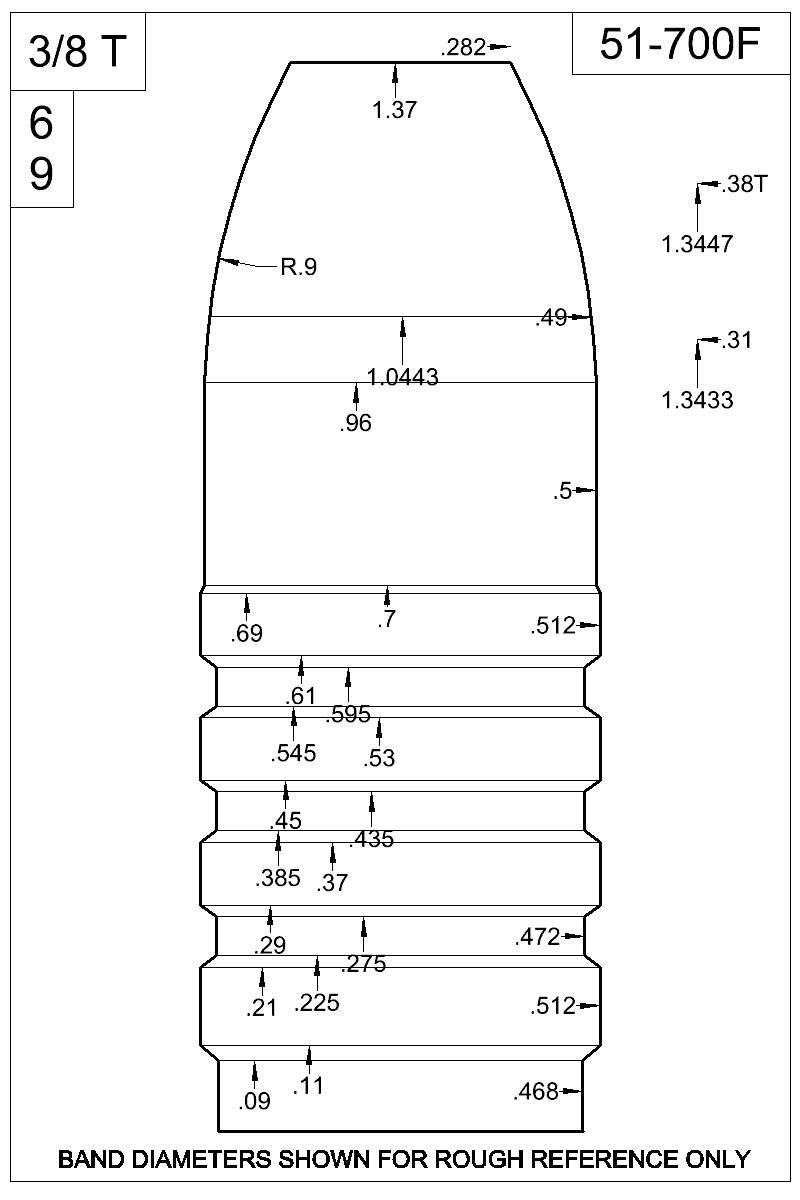 Dimensioned view of bullet 51-700F