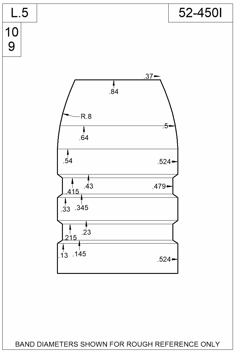 Dimensioned view of bullet 52-450I