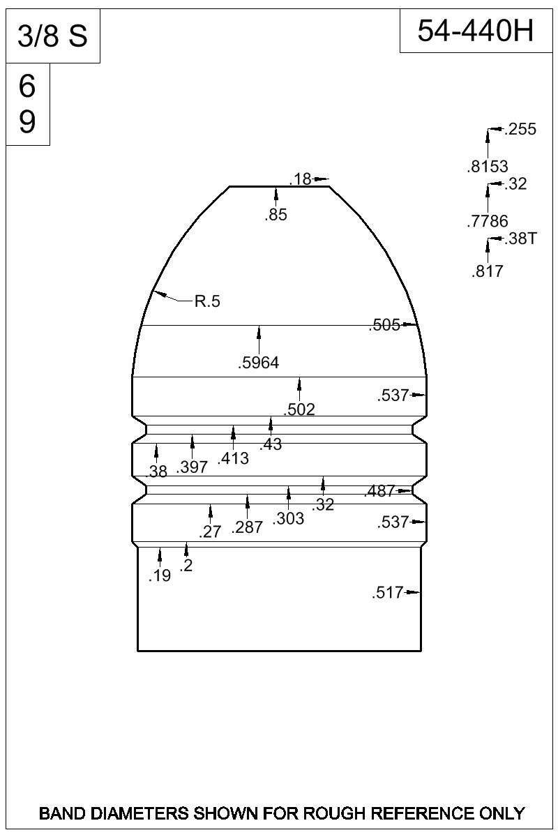 Dimensioned view of bullet 54-440H