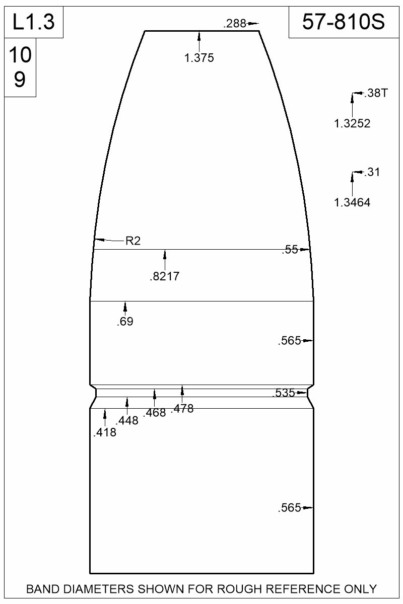 Dimensioned view of bullet 57-810S