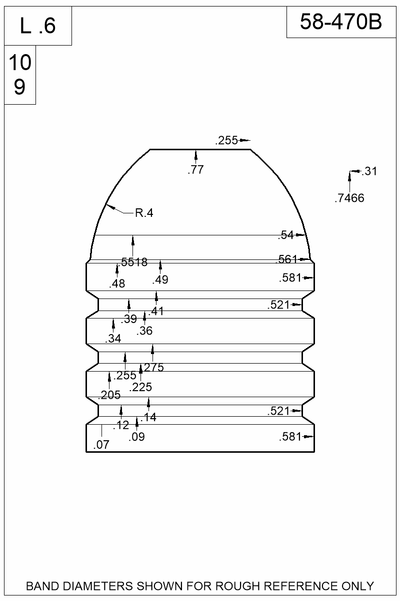 Dimensioned view of bullet 58-470B