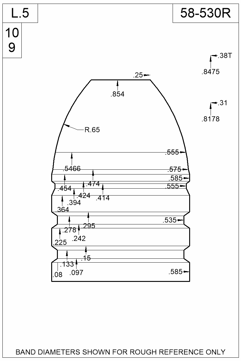 Dimensioned view of bullet 58-530R
