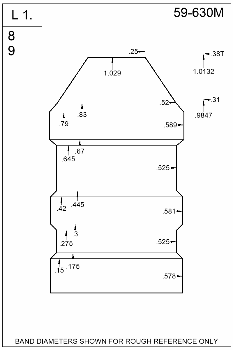 Dimensioned view of bullet 59-630M