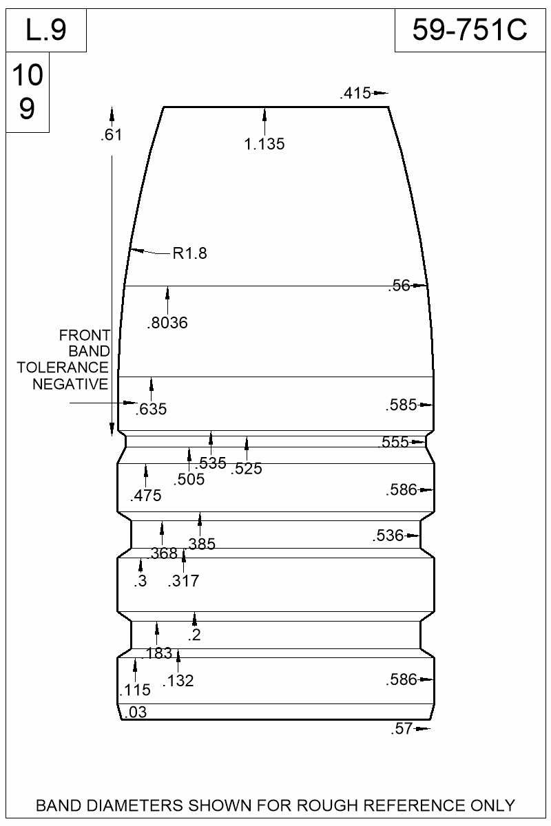 Dimensioned view of bullet 59-751C