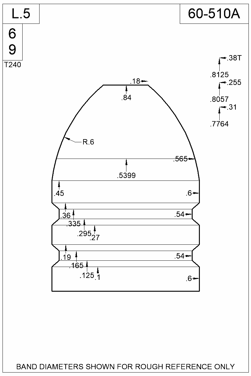 Dimensioned view of bullet 60-510A