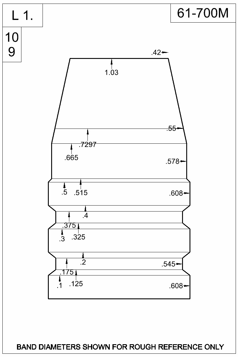 Dimensioned view of bullet 61-700M