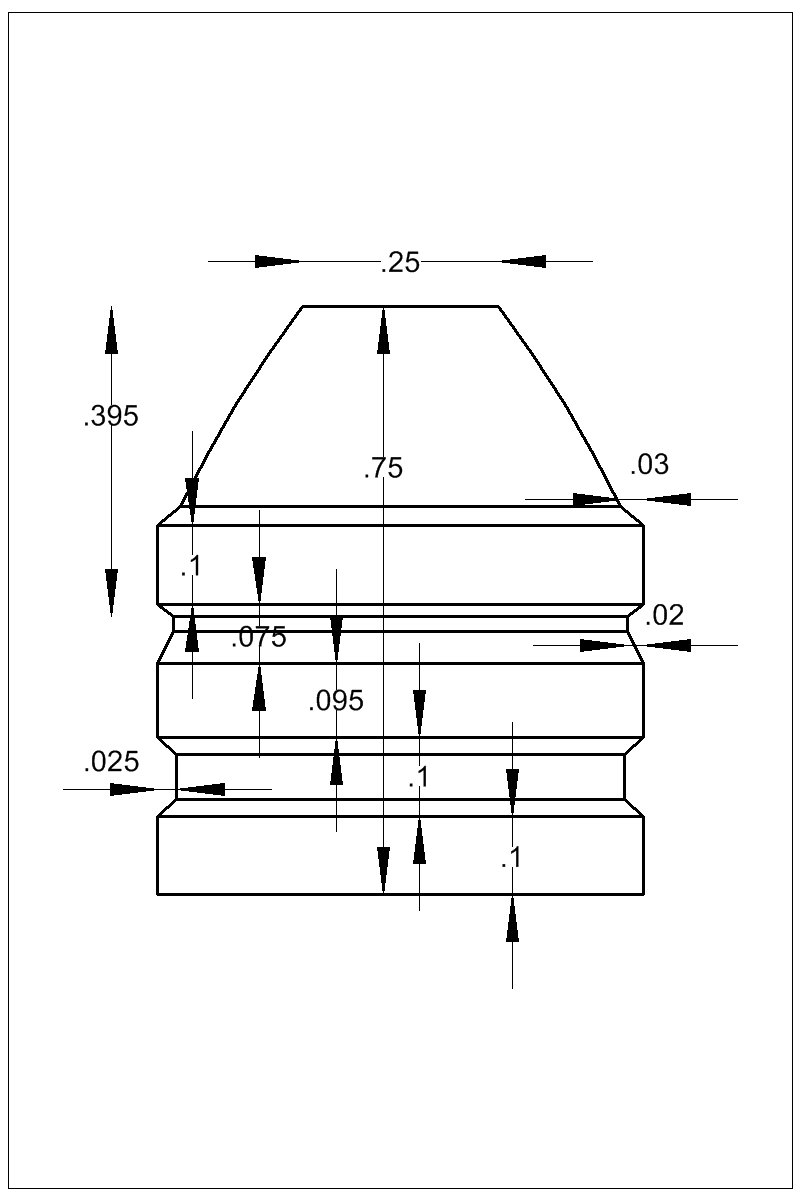 Dimensioned view of bullet 62-525C