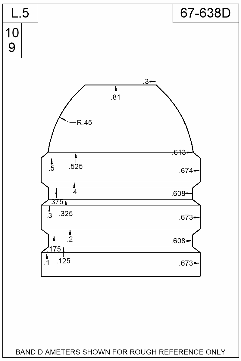 Dimensioned view of bullet 67-638D