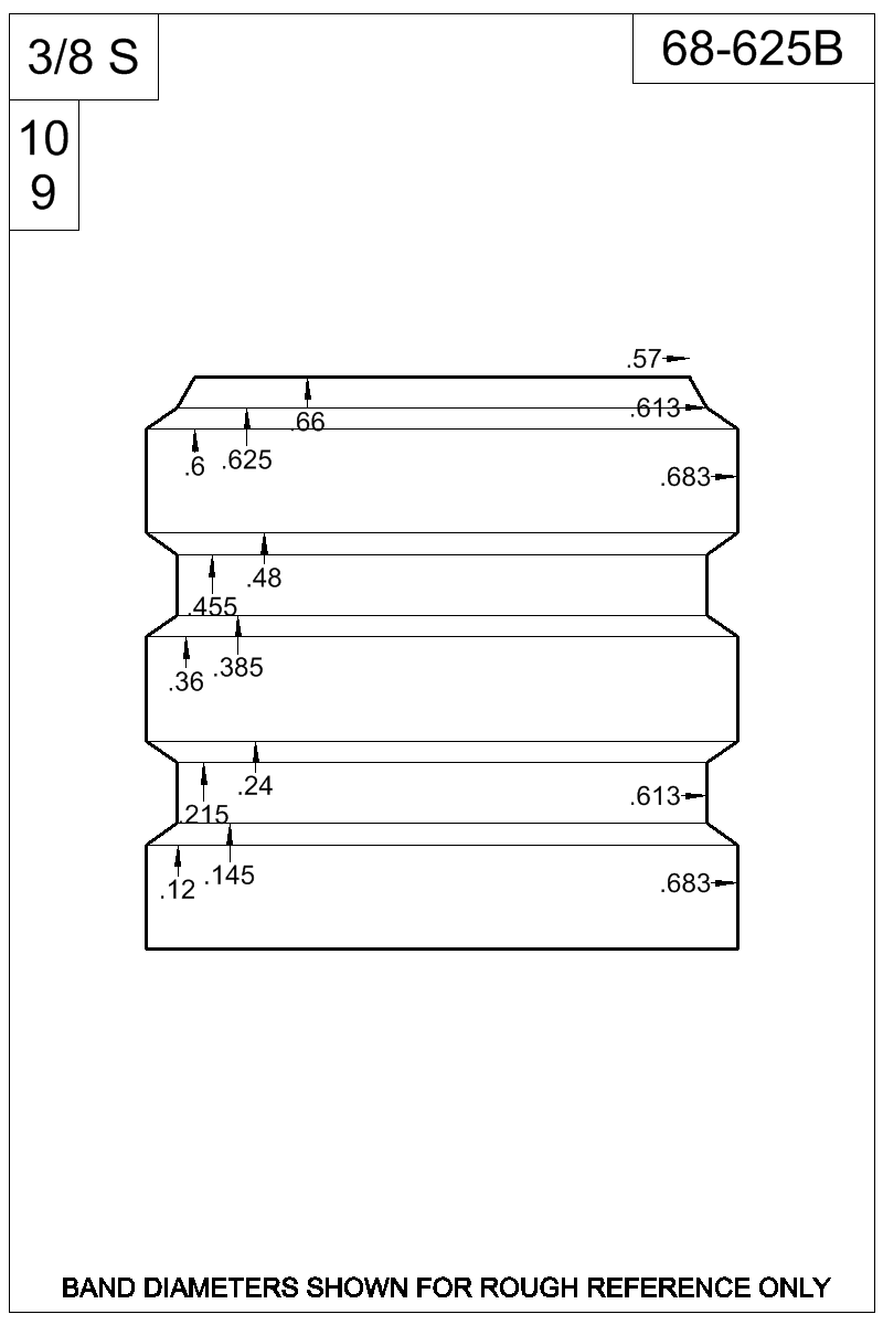 Dimensioned view of bullet 68-625B