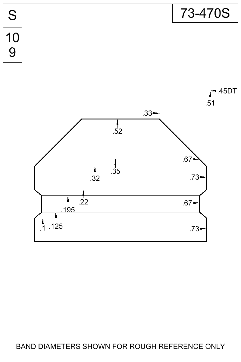 Accurate Molds catalog #73-470S Dimensioned view of bullet 73-470S
