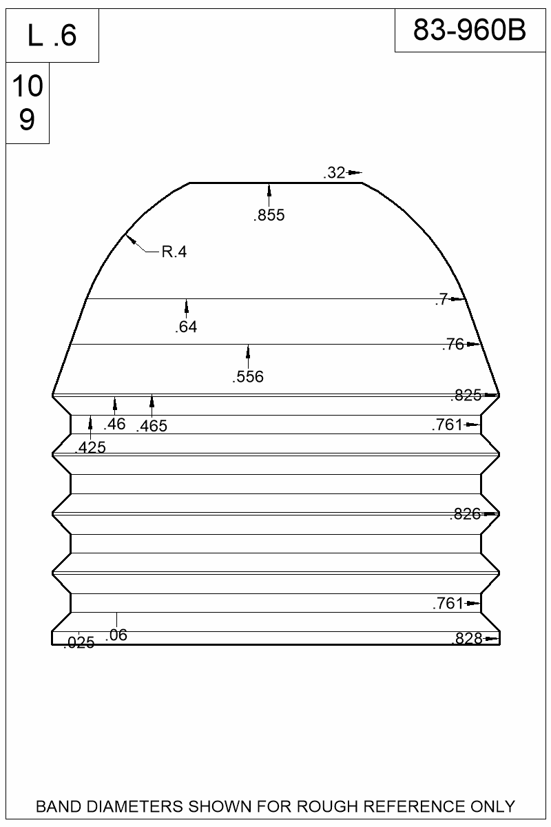 Dimensioned view of bullet 83-960B