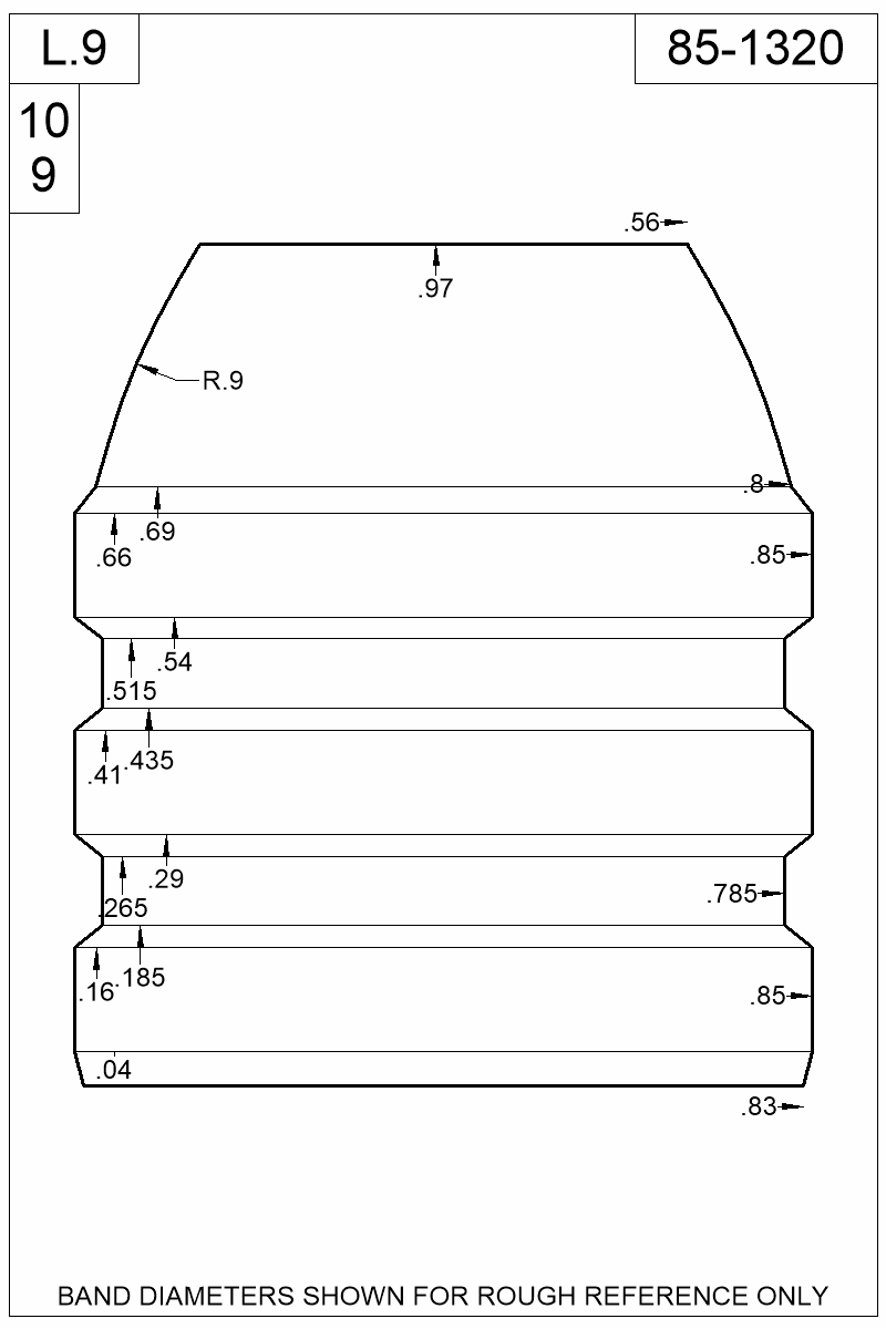Dimensioned view of bullet 85-1320