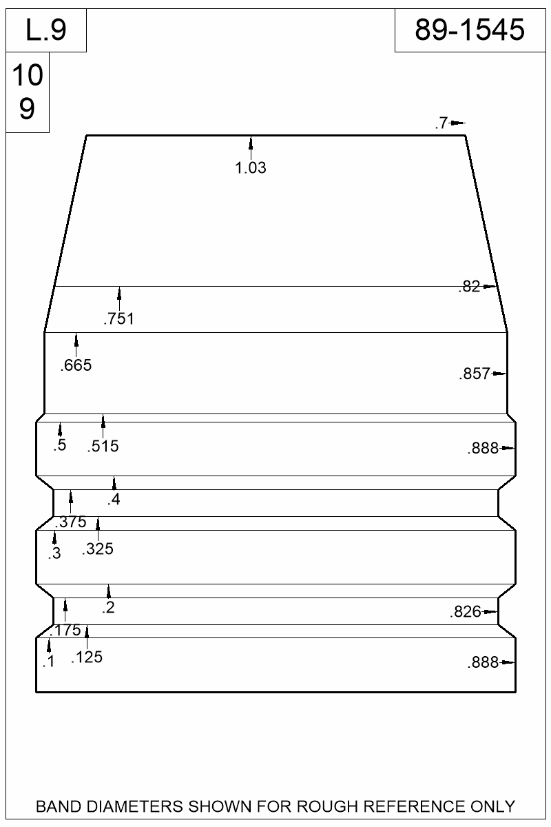 Accurate Molds catalog #89-1545 Dimensioned view of bullet 89-1545